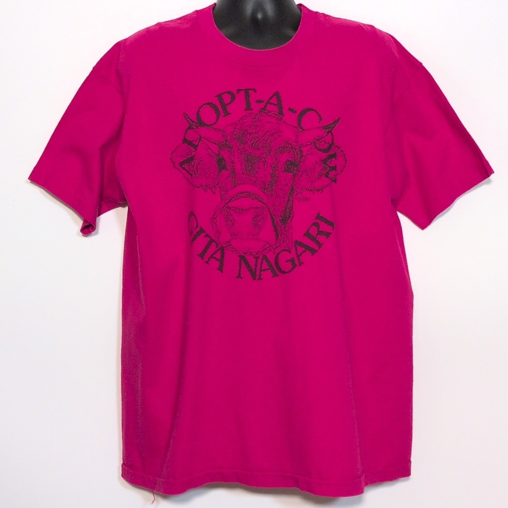 Vintage 1992 Gita Nagari Adopt-A-Cow T-Shirt XL Magenta Pink Single Stitch USA